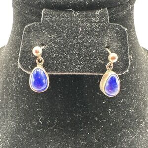 Sterling Silver Teardrop Lapis Lazuli Dangle Earrings Missing Backs
